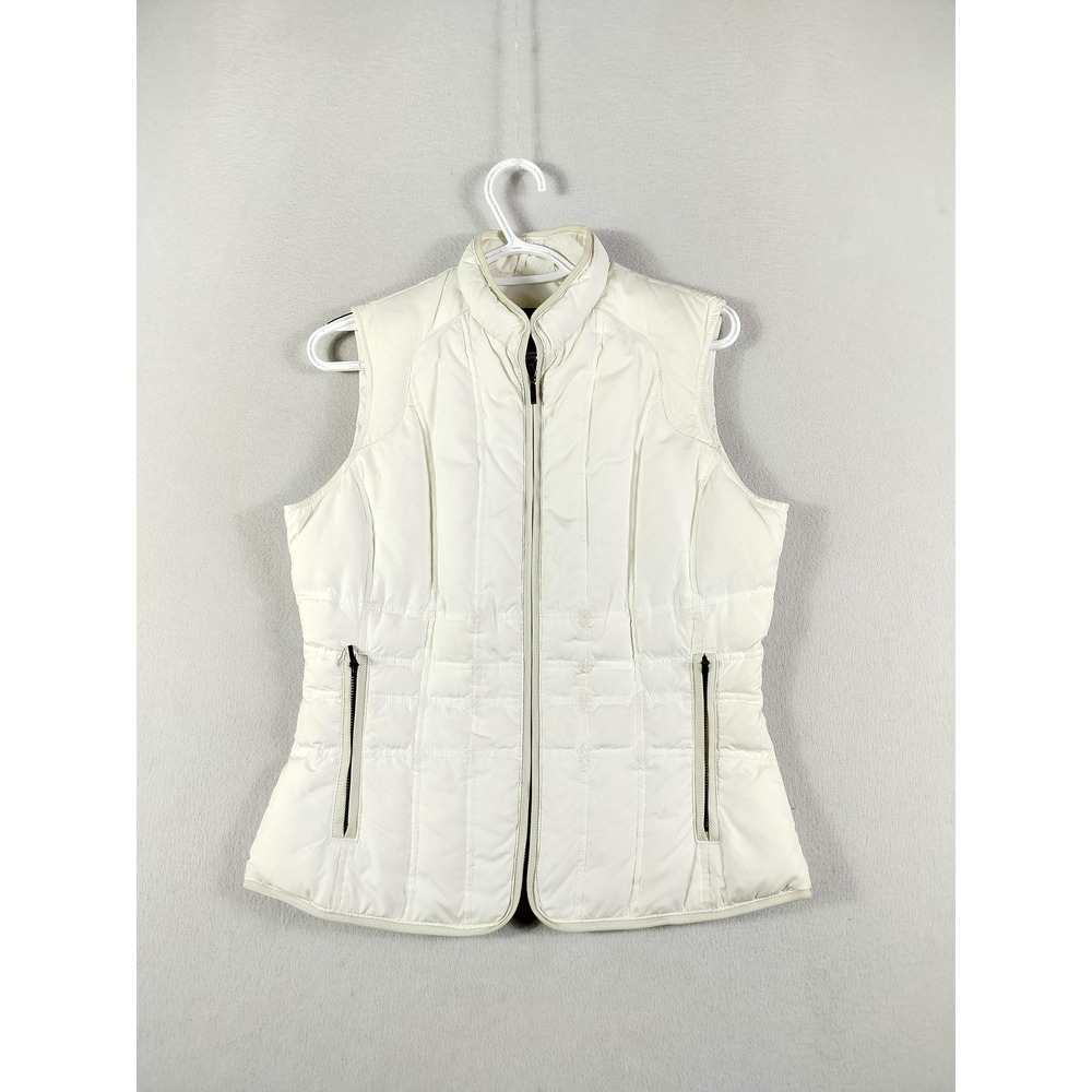 Eddie Bauer Down Vest Womens Small White Quilted Puffer Zip Pockets Outdoor